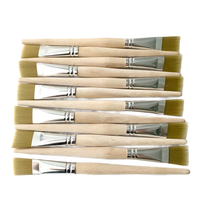 Wooden Handle Synthetic Filament Flat Shaped Tips Paint Brushes for Acrylic Oil Watercolor Painting