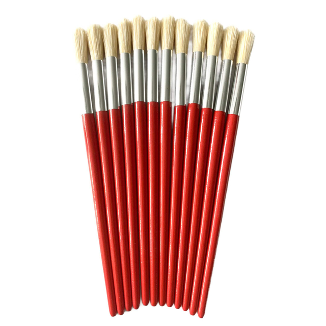 Ecomonical Red Wooden Handle Boar Bristle Round Shaped Tips Paint Brushes